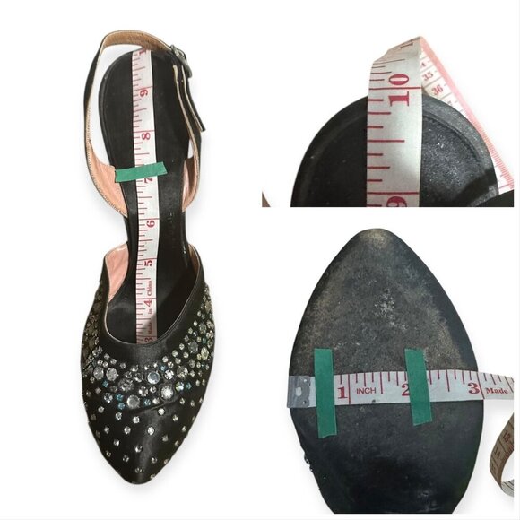 Vintage Saks-Fifth Avenue/Fenton Footwear Black Satin Beaded Slingback Pumps, 8A - Picture 12 of 15